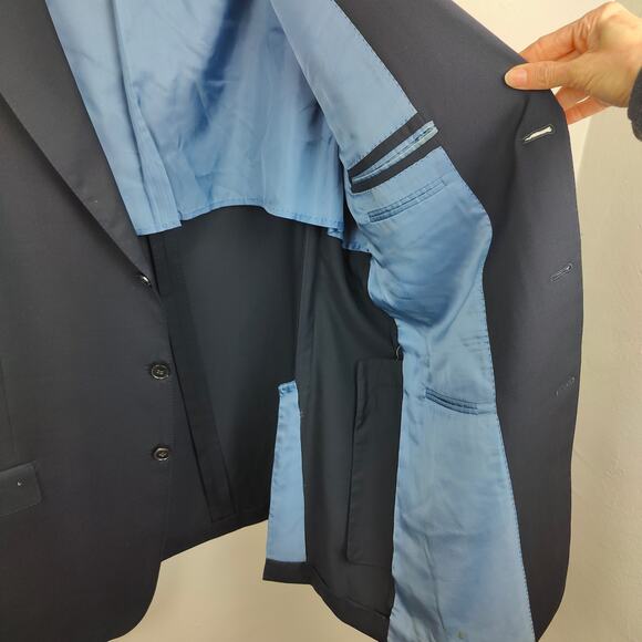 Ermenegildo Zegna Blazer Mens 46L Navy Blue 100% Wool 3 Button Suit Jacket - Picture 6 of 11